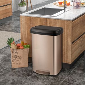 50L Voetpedaal Prullenbak Roestvrijstalen Prullenbak met Deodorantcompartiment Vingerafdrukbestendige Kick-Prullenbak Rosé Goud