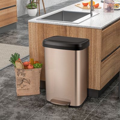 50L Voetpedaal Prullenbak Roestvrijstalen Prullenbak met Deodorantcompartiment Vingerafdrukbestendige Kick-Prullenbak Rosé Goud