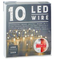 Draadverlichting lichtsnoer met 10 lampjes warm wit op batterij 120 cm met timer   - - thumbnail