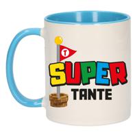 Cadeau koffie/thee mok voor tante - blauw - super tante - keramiek - 300 ml