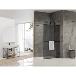 Van Rijn Products ST04 Vaste wand - 119.5x200cm - rookglas - dikte 8mm - incl. stabilisatiestang - incl. handdoekhouder - zwart mat ST04120KPHGR
