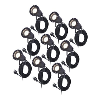 HOFTRONIC™ 9x Sydney Prikspot - GU10 - Plug & Play - Neutraal wit 4000K - 5 Watt - Voor buiten - Priklamp - Zwart - Grondspies - 1.5 meter netsnoer