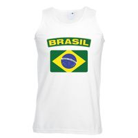 Singlet shirt/ tanktop Braziliaanse vlag wit heren - thumbnail