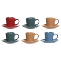 Set van Kopje met Schotel DKD Home Decor Geel Blauw Rood Groen Keramiek 180 ml 14 x 14 x 2 cm