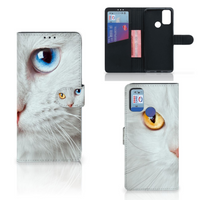 Alcatel 1S (2021) Telefoonhoesje met Pasjes Witte Kat - thumbnail