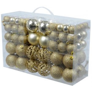 Kerstballenpakket 100x gouden kerstballen plastic