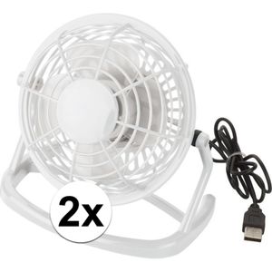 2x Mini bureau ventilator USB wit