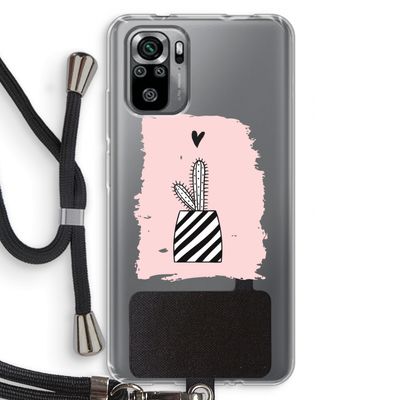 Zwart-wit cactus: Xiaomi Redmi Note 10S Transparant Hoesje met koord