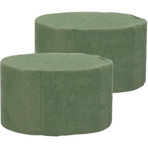 Steekschuim/oase - 2x - rond - groen - blok nat - dia 10 x hoogte 6 cm