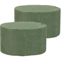 Steekschuim/oase - 2x - rond - groen - blok nat - dia 10 x hoogte 6 cm