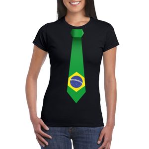 Zwart t-shirt met Brazilie vlag stropdas dames