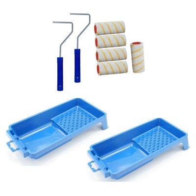 5x verfrollers incl 2 rollerbeugels en 2 verfbakjes 10 cm