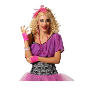 Foute 80s/90s party verkleed accessoire set - neon roze - 7-delig - jaren 80/90 thema feestje