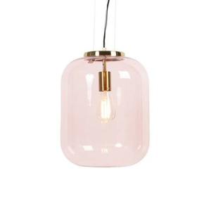 QAZQA Art Deco hanglamp messing met roze glas - Bliss