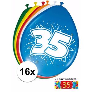 Ballonnen 35 jaar van 30 cm 16 stuks + gratis sticker