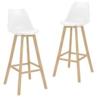 vidaXL Barkrukken 2 st PP en massief beukenhout wit - thumbnail