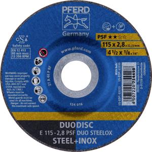 PFERD 62011620 E 115-2,8 PSF DUO STEELOX Afbraamschijf gebogen Diameter 115 mm Boordiameter 22.23 mm RVS, Staal, IJzerslag 10 stuk(s)