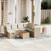 8-delige Loungeset met kussens poly rattan beige