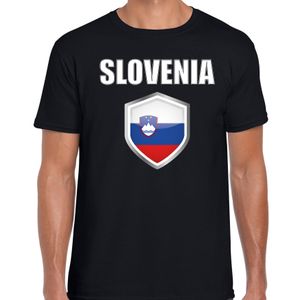 Slovenie landen supporter t-shirt met Sloveense vlag schild zwart heren