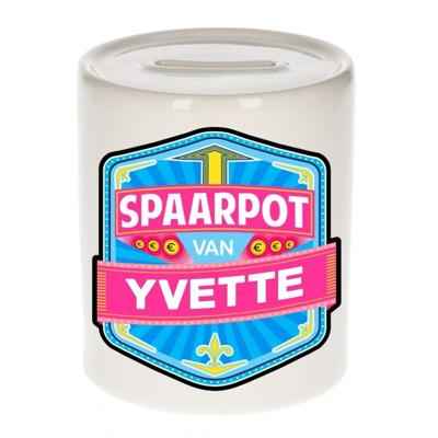 Kinder spaarpot met naam - Yvette - keramiek - met dop - wit - Sparen - Spaargeld van Yvette