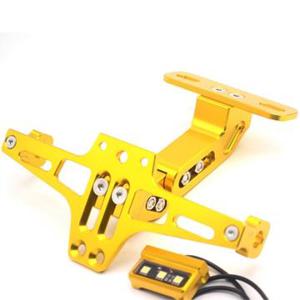 Verstelbare CNC aluminium Alloy Motorfiets kentekenplaathouder fiets licht telescopische beugel met LED-licht - Gold