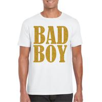 Bellatio Decorations Foute party t-shirt voor heren - Bad Boy - wit - glitter - carnaval/themafeest 2XL  -