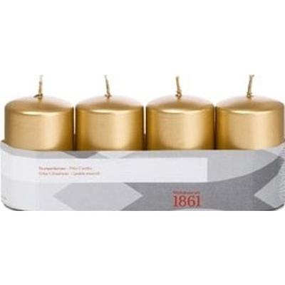 Cilinderkaarsen/stompkaarsen - set 4x - goud - 5 x 8 cm - 18 branduren