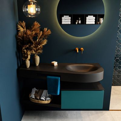 MONDIAZ RIVA 120cm badmeubel onderkast / planchet kleur Smag met 1 lade. Wastafel DULCET rechts 0 kraangaten kleur Urban.