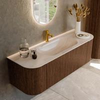 Badmeubel Mondiaz Kurve-Dlux | 140 cm | Meubelkleur Walnut | Wastafelkleur Meli | Solid surface | Wasbak midden spoelbak | 1 kraangat