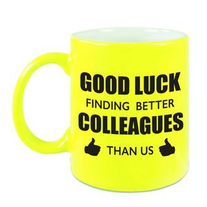 Good luck finding better colleagues than us mok / beker neon geel bedankt cadeau collega 300 ml