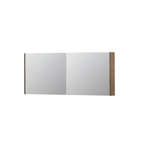 INK SPK1 Spiegelkast - 140x14x60cm - 2 deuren - dubbelzijdige Spiegel - schakelaar en stopcontact - MFC Naturel eiken 1110760
