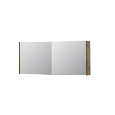 INK SPK1 Spiegelkast - 140x14x60cm - 2 deuren - dubbelzijdige Spiegel - schakelaar en stopcontact - MFC Naturel eiken 1110760