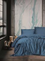 Beddenset - 1 dekbedovertrek 140 x 200 cm + 1 kussensloop 60 x 60 cm - Satijn - Blauw