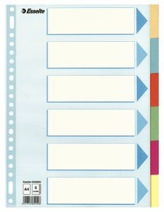 Tabbladen Esselte A4 23-gaats karton 6-delig assorti