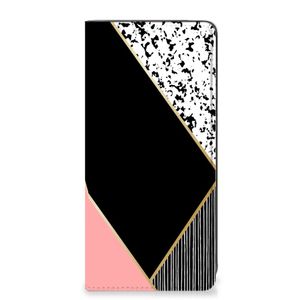 Samsung Galaxy A21s Stand Case Zwart Roze Vormen