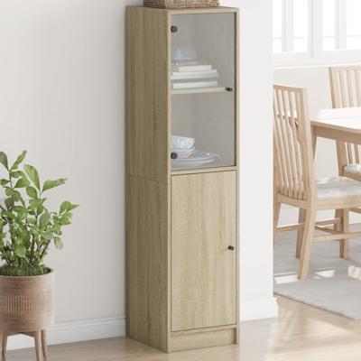 Hoge kast met glazen deur 35x37x142 cm sonoma eikenkleurig