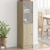 Hoge kast met glazen deur 35x37x142 cm sonoma eikenkleurig