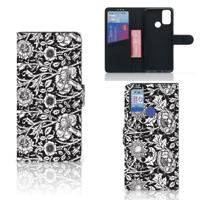 Alcatel 1S (2021) Hoesje Black Flowers | Portemonnee hoesje
