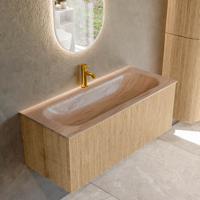 Badmeubel Mondiaz Kurve-Dlux | 110 cm | Meubelkleur Oak | Wastafelkleur Saba | Solid surface | Wasbak midden spoelbak | 1 kraangat