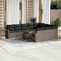 11-delige Loungeset met kussens poly rattan grijs