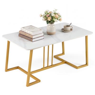 Salontafel van Kunstmarmer Rechthoekige Woonkamertafel van 90 cm Lang Voorzien van een Stevig Metalen Frame en Antislipvoetjes