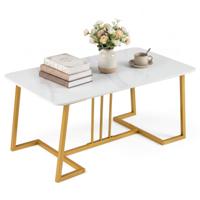 Salontafel van Kunstmarmer Rechthoekige Woonkamertafel van 90 cm Lang Voorzien van een Stevig Metalen Frame en Antislipvoetjes