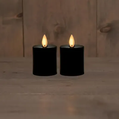 Anna&apos;s Collection LED votief kaars flame effect set 8x4.5cm zwart 2 stuks