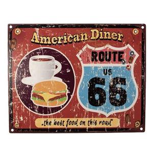 Clayre & Eef Tekstbord 25x20 cm Rood Ijzer Hamburger en koffie