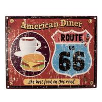 Clayre & Eef Tekstbord 25x20 cm Rood Ijzer Hamburger en koffie - thumbnail