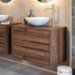 Adema Prime Essential Badmeubelset - 80x55x46cm - met topblad - 2 lades - Standaard greep - MDF - noten (hout) SW892664 / SW892752