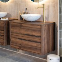 Adema Prime Essential Badmeubelset - 80x55x46cm - met topblad - 2 lades - Standaard greep - MDF - noten (hout) SW892664 / SW892752