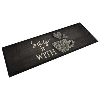 VidaXL Keukenmat wasbaar kopjeprint 60x180 cm fluweel zwart