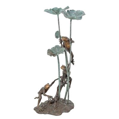 A BRONZE FROG FOUNTAIN AND BIRD BATH COMBINATION