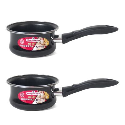 Set van 2x stuks steelpan/sauspan zwart anti aanbaklaag 14 cm